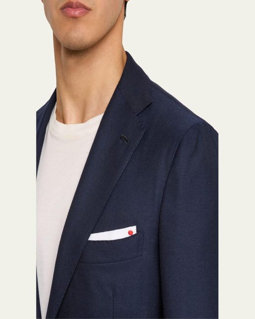 Kiton Blue Solid Cashmere Blazer for men
