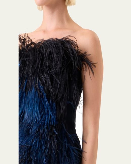 Akris Blue Strapless Ostrich Feather Gown