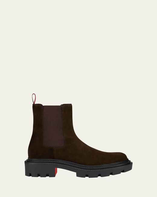 Christian Louboutin Brown Devon Lug-Sole Suede Chelsea Boots for men