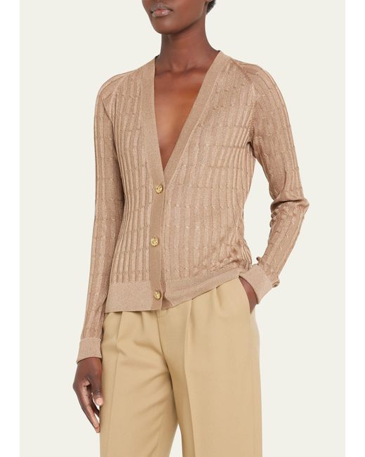 Saint Laurent Natural Cable-knit Cardigan Sweater