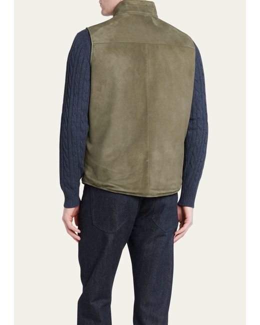 Loro Piana Green Marlin Suede And Nylon Reversible Vest for men
