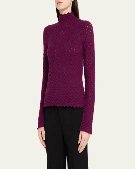 Chloé Purple Pointelle Turtleneck Wool Cashmere Top
