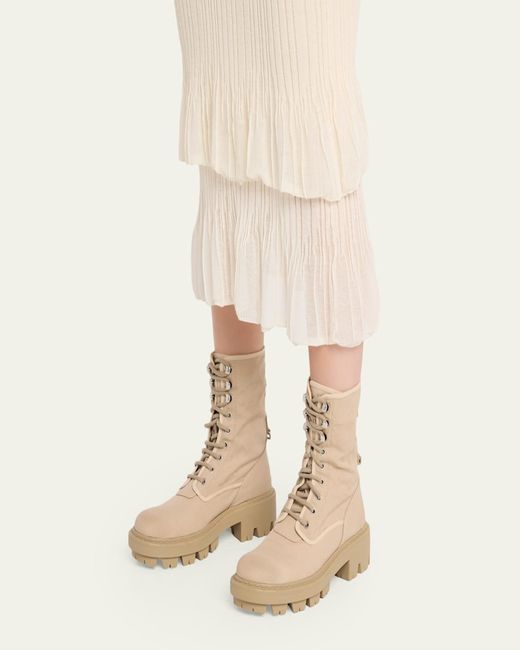 Prada Natural Canvas Ankle Combat Boots