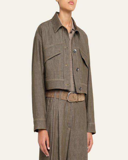 Brunello Cucinelli Green Denim Cropped Jacket