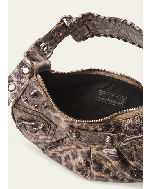 Balenciaga Brown Cagole Xs Leopard Stud Hobo Shoulder Bag