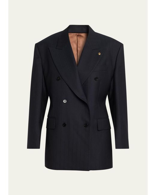 Versace Blue Oversized Double-Breasted Blazer