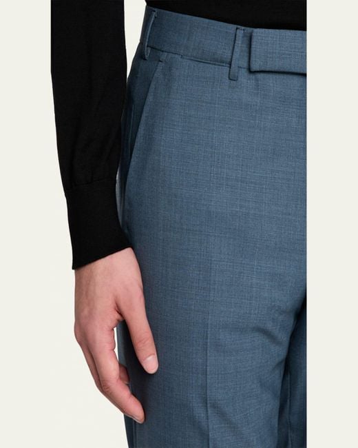 Zegna Blue High Performance Flat-Front Trousers for men