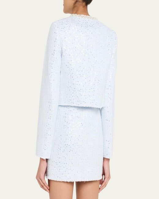 LoveShackFancy Blue Kelli Sequined Tweed Jacket