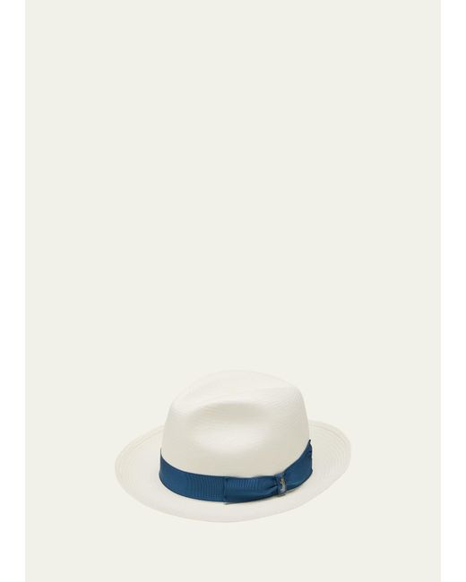 Borsalino White Fine Panama Medium-brimmed Straw Hat for men