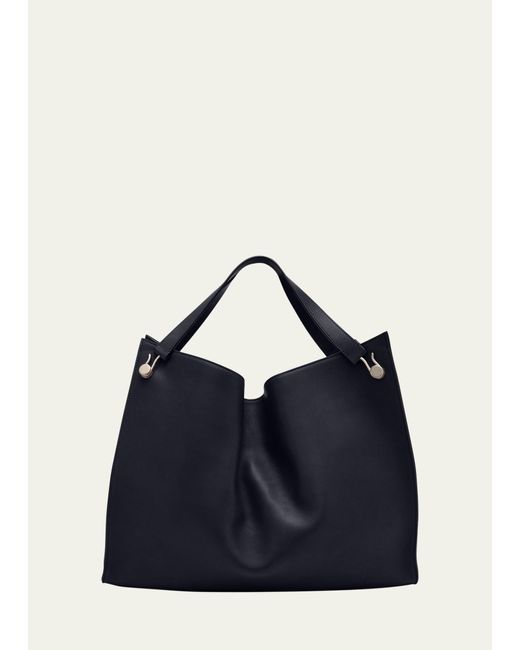 The Row Blue Alexia Tote Bag In Saddle Leather
