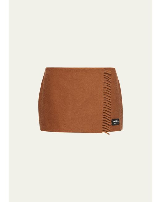 Prada Brown Fringe Cashmere Scarf Mini Skirt