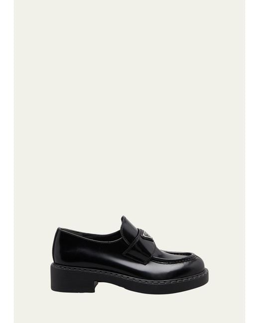Prada White Leather Triangle Logo Loafers