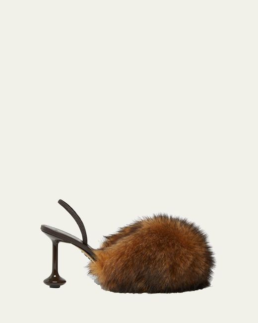 Loewe Brown Toy Shearling Slingback Pumps