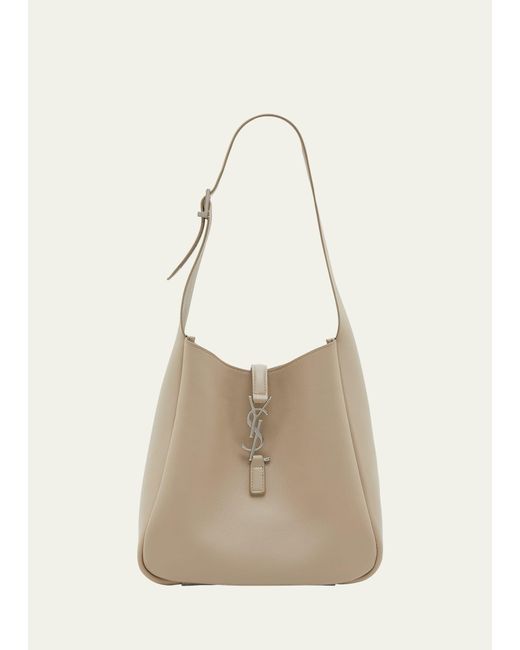 Saint Laurent Natural Le 5 A 7 Small Ysl Hobo Bag In Smooth Supple Leather
