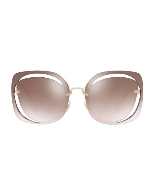 Miu Miu Square Cutout Metal Sunglasses in Brown - Lyst