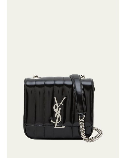 Saint Laurent Black Vicky Small Ysl Crossbody Bag In Quilted Spazzolato Leather