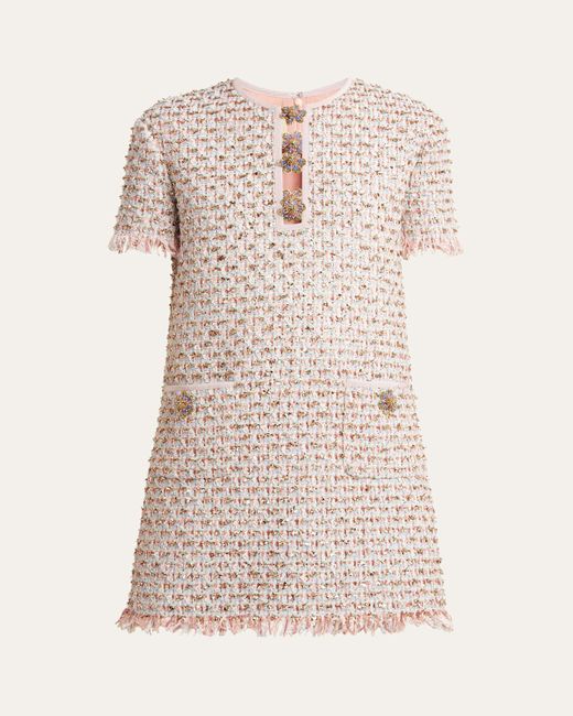Valentino Garavani Natural Ribbon Tweed Frayed Mini Dress