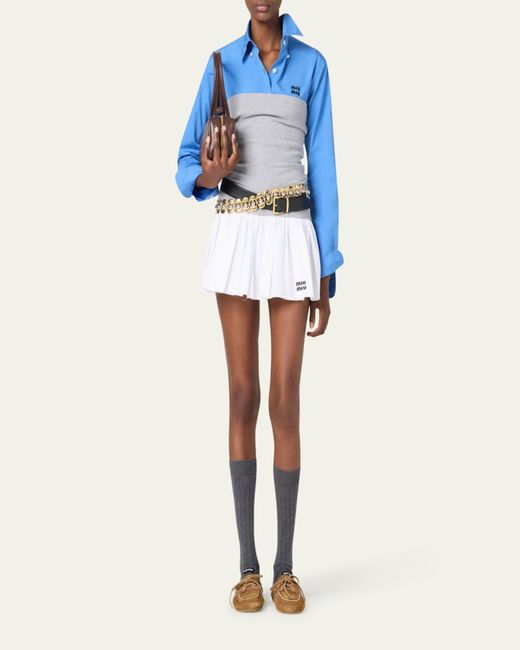 Miu Miu Gray Jersey Popeline Mini Skirt