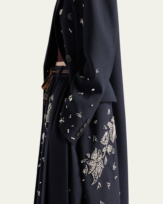Prada Blue Embroidered Wool Midi Skirt