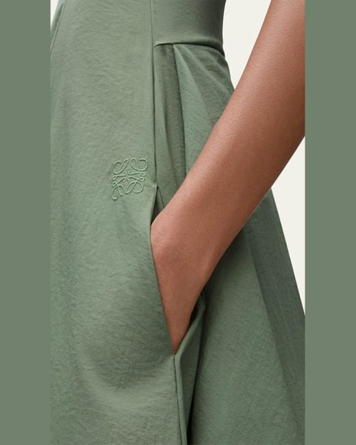 ワンピース Loewe Draped Midi Dress Loewe Draped Tie-Waist Midi Dress in Green | Lyst