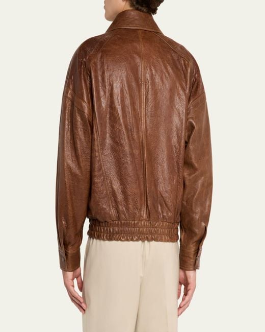 Saint Laurent Brown Antique Leather Double-Snap Bomber Jacket for men