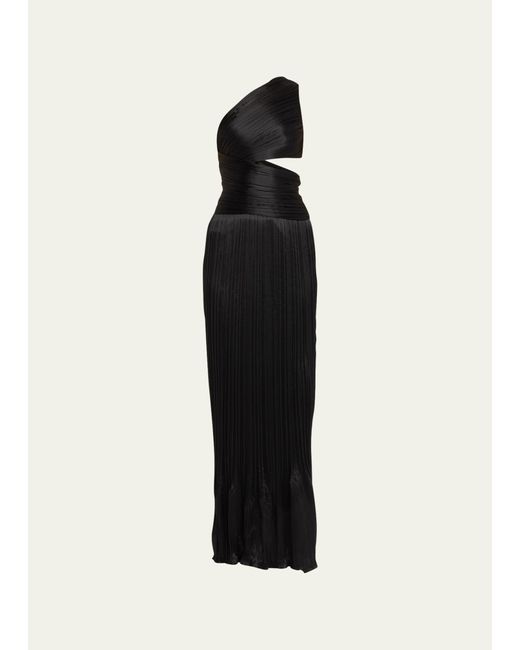 Adam Lippes Black Delphos Pintuck One-shoulder Cutout Dress
