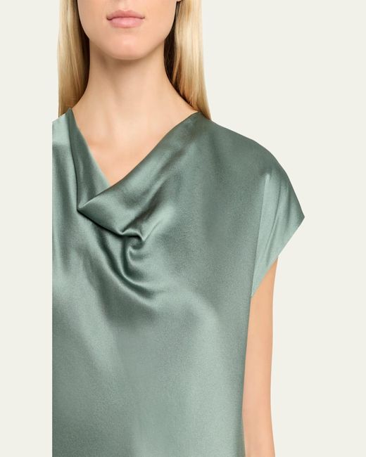Vince Green Cowl-Neck Cap-Sleeve Satin Blouse