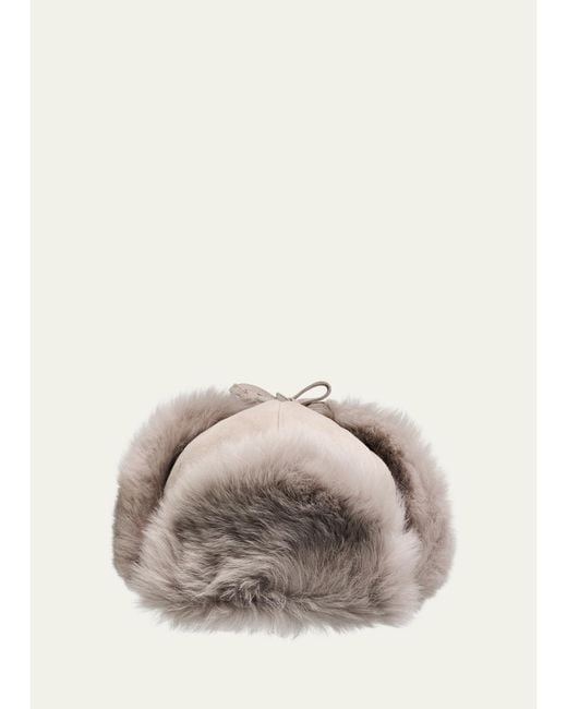 Pologeorgis Natural Suede Shearling-Trim Trapper Hat for men