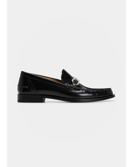 Fendi Mocassino Ff-logo Bit Strap Leather Loafers in Black for Men | Lyst