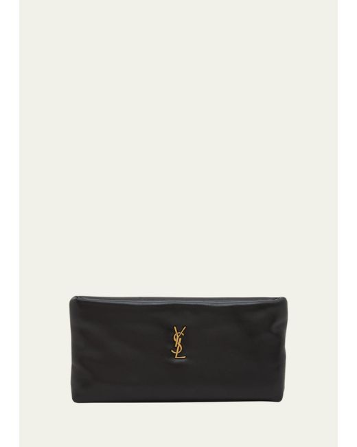 Saint Laurent Black Calypso Ziptop Ysl Clutch Bag In Smooth Padded Leather