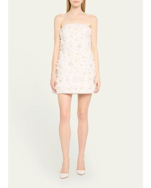 Alice + Olivia Natural Velia Crystal Floral Strapless Mini Gown
