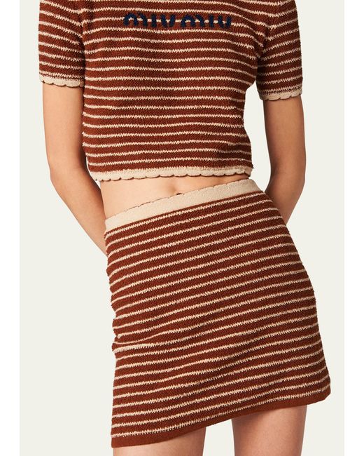 Miu Miu Red Stripe Boucle Mini Skirt