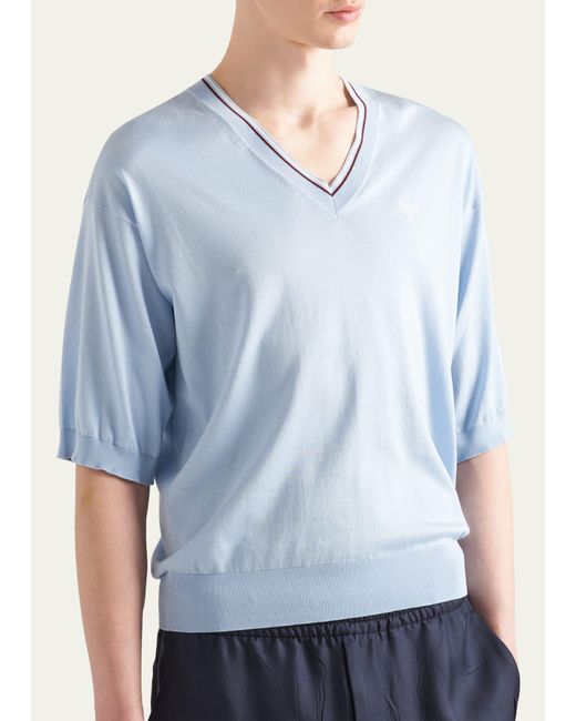Prada Blue Silk-cotton Sweater for men