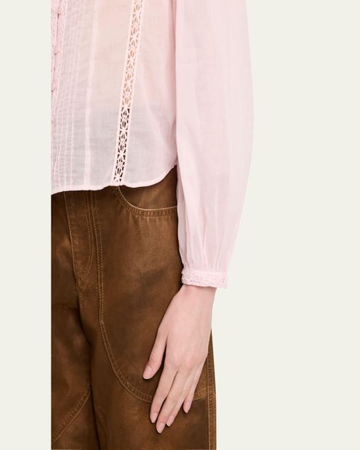 Isabel Marant Pink Greicy Long-Sleeve Lace Blouse