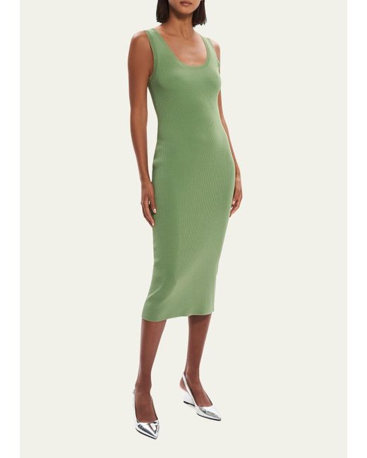 Theory Green Sleeveless Rib-knit Tank Midi Dress