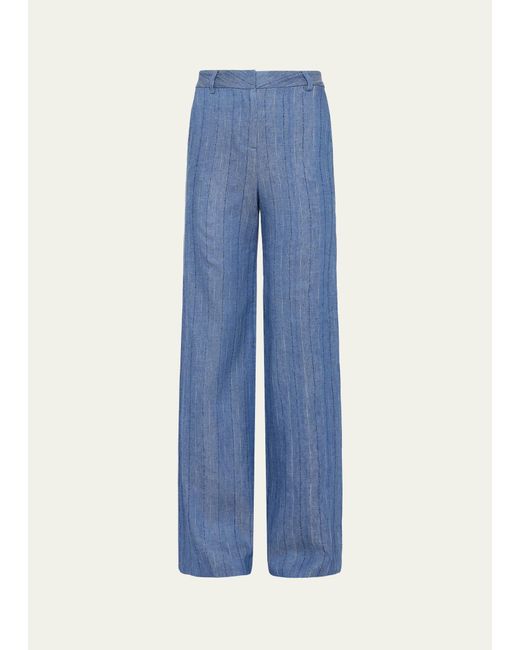 L'Agence Blue Livvy Striped Chambray Straight-leg Trousers