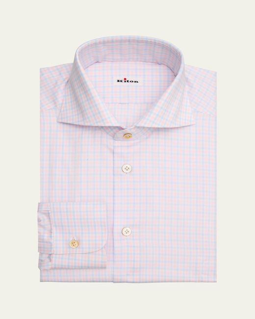 Kiton Pink Cotton Tattersall Check Dress Shirt for men