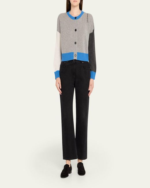 Marni Blue Colorblock Cashmere Crewneck Cardigan