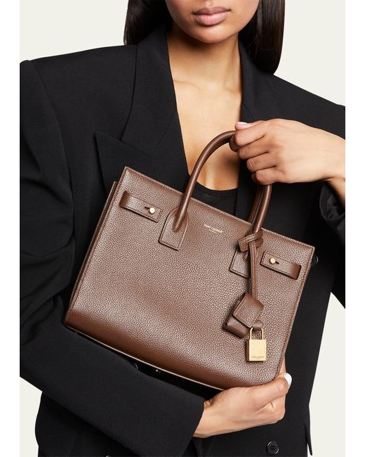 Saint Laurent Brown Sac De Jour Baby Top-handle Bag In Grained Leather
