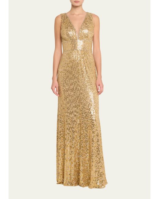 Jenny Packham Natural Cygnet Sequined Crystal Gown