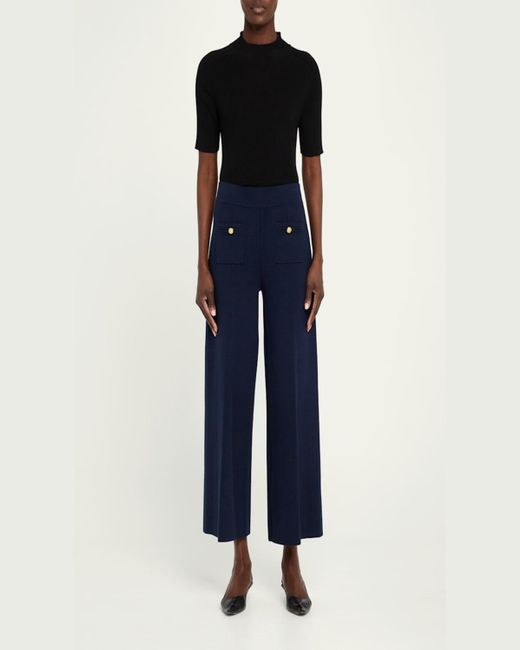 L'Agence Blue Madrid Wide-Leg Knit Pants