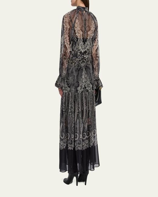 long sleeve blush maxi dress Badgley Mischka Long Sleeve Floral Lace Shirt Gown Dress