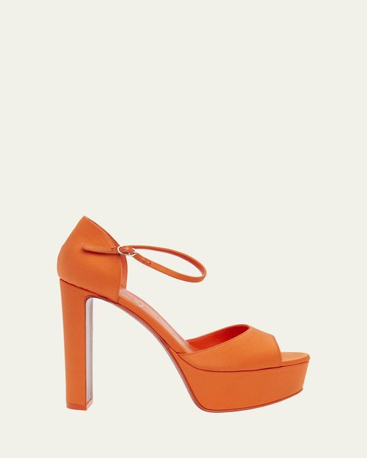 Christian Louboutin Pink 130Mm Sandaloo Silk Ankle-Strap Platform Sandals