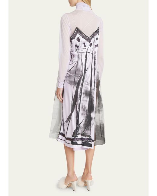 Maison Margiela White Lace Trim Abstract-print Midi Slip Dress
