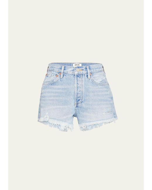 Agolde Blue Parker Vintage Frayed-hem Denim Shorts