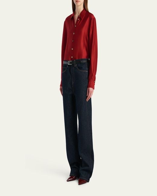 Khaite Red Auryn Button-Down Twill Top