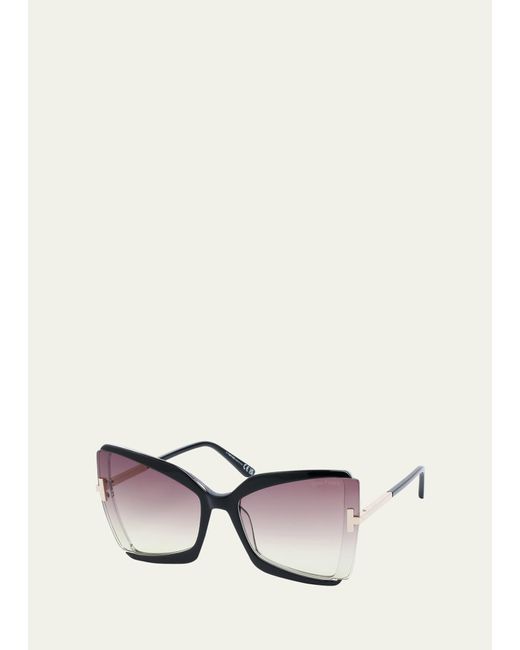 Tom Ford Natural Gia Semi-rimmed Acetate Butterfly Sunglasses