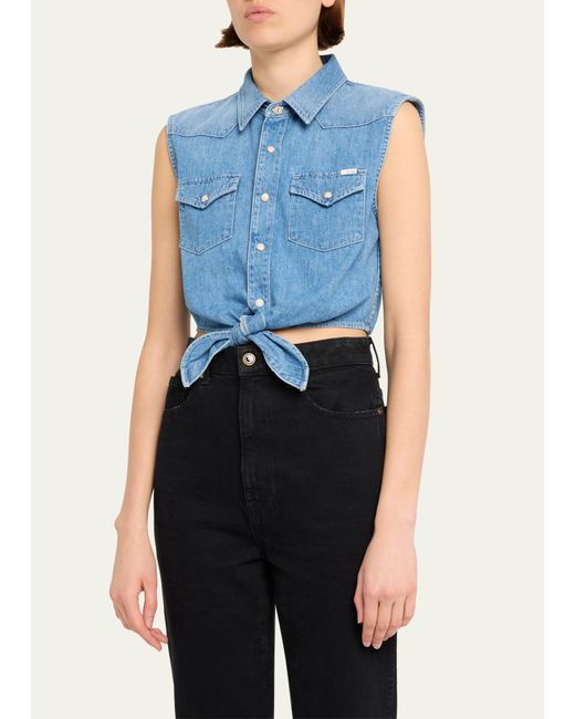 Mother Blue The Sleeveless Knotted Exes Denim Top