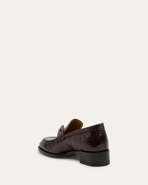 Christian Louboutin White Chambelimoc Croc-Effect Loafers for men