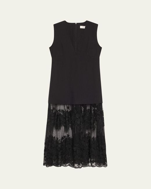Sea Black Arielle Lace V-Neck Midi Dress
